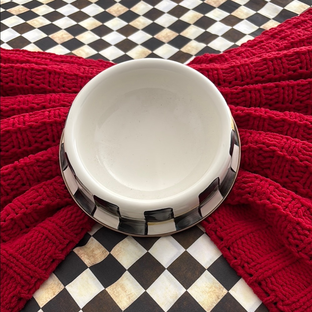MacKenzie-Childs White Bowl with Black Check Rim Pet bowl